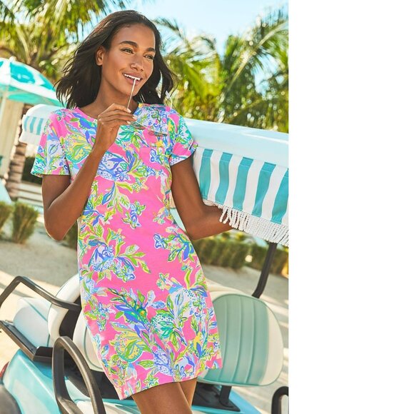 NWT LILLY PULITZER pink multi Squeeze the Day short sleeve Declan dress sz M - Picture 1 of 3